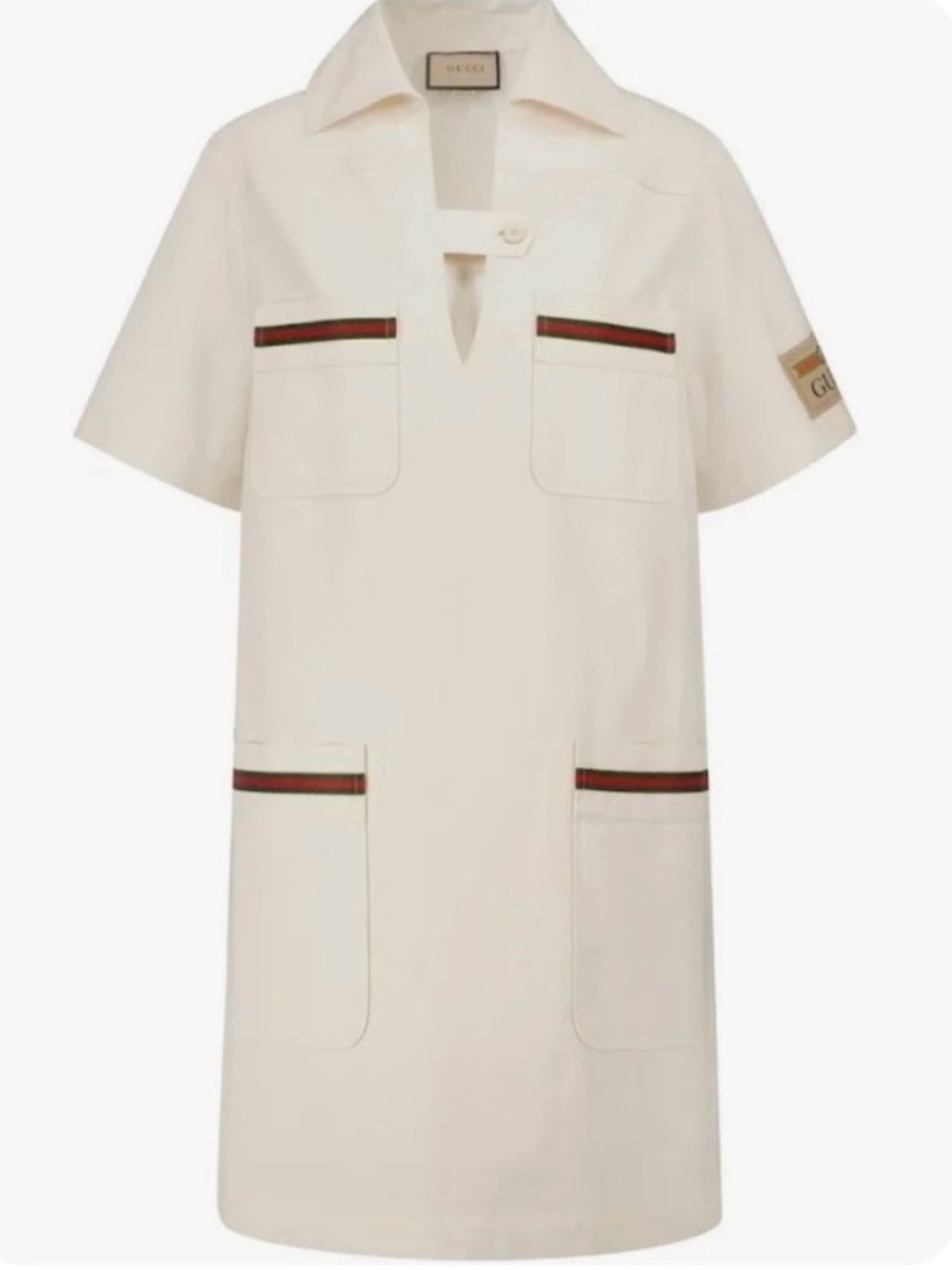 Gucci Ivory Mini Shift Dress with Signature Web